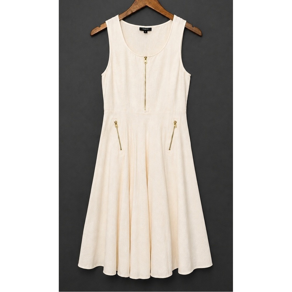 Premise Dresses Linen Blend Fit & Flare Midi Dress 4 Gold Hardware Coastal NEW